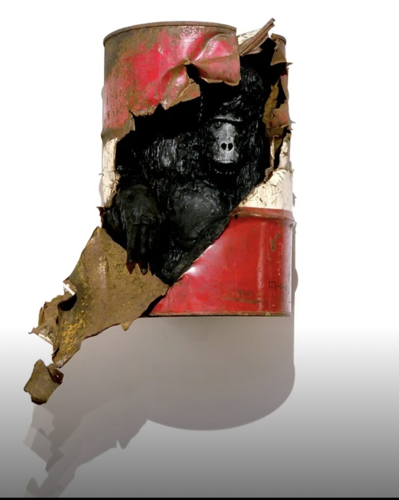 Gorilla in oil drum by Tuscan Artist Paolo Pelosini